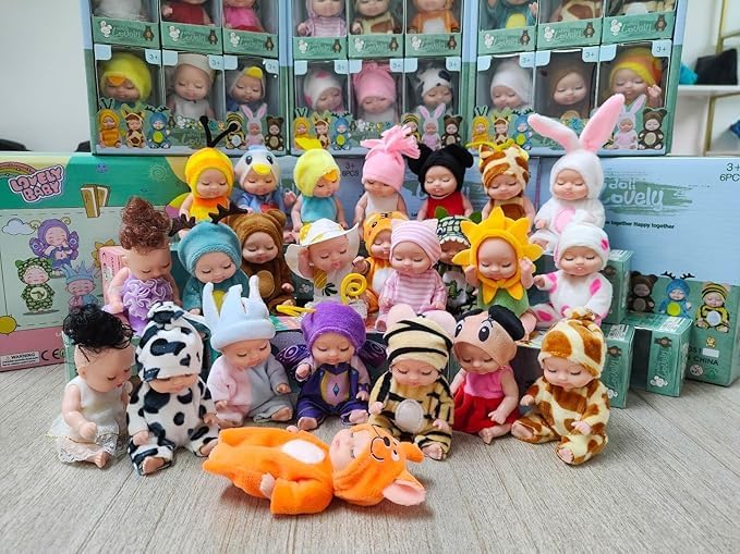 ST ZONE Reborn Baby Dolls 6-Piece Mini Doll Set for Children Realistic PVC Material Kids Toy with Cute Clothes and Hats Perfect for Young Boys and Girls - Image 3